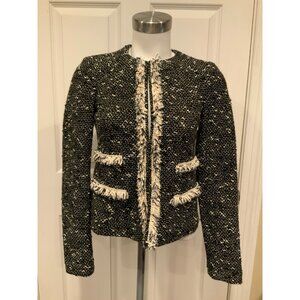 Nanette Lepore Black & White Tweed Jacket W/ Fringe Trim, Size 0 (US)
